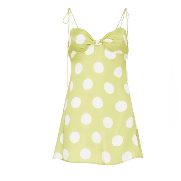 For Love & Lemons- Adira Mini Dress Green Polka Dot Mini Dress Size XL - Picture 6 of 8
